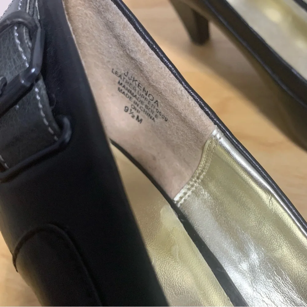 NINE &‎ CO JJKENOA Pump Heels Shoes Black Satin Trim Slip On Women's Size 9.5M